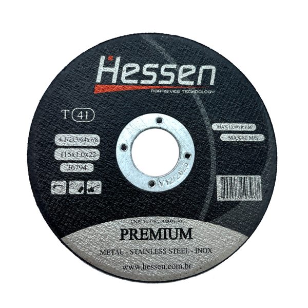 DISCO DE CORTE 115 X 1,0 X 22 MM INOX/AÇO PREMIUM HESSEN