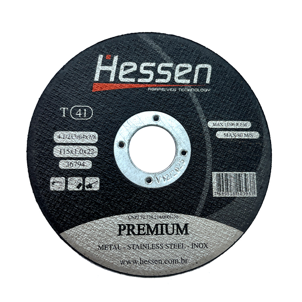 DISCO DE CORTE 115 X 1,0 X 22 MM INOX/AÇO PREMIUM HESSEN